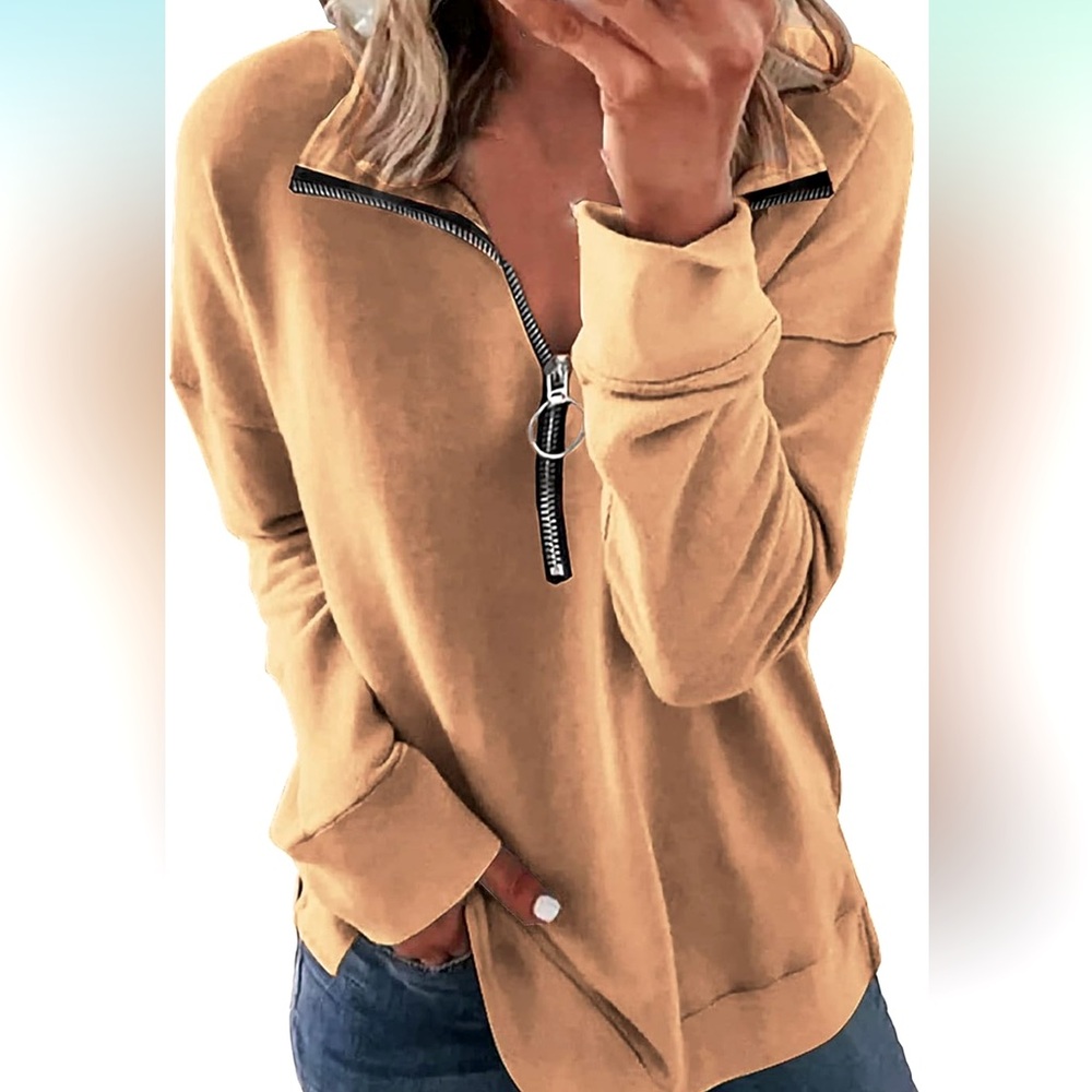 NWOT NEYOUQE Quarter Zip Sweatshirt w/Stand Up Collar in Khaki, Size XXL